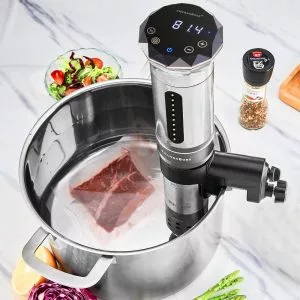 sousvide cocinando carne al vacio en el recipiente